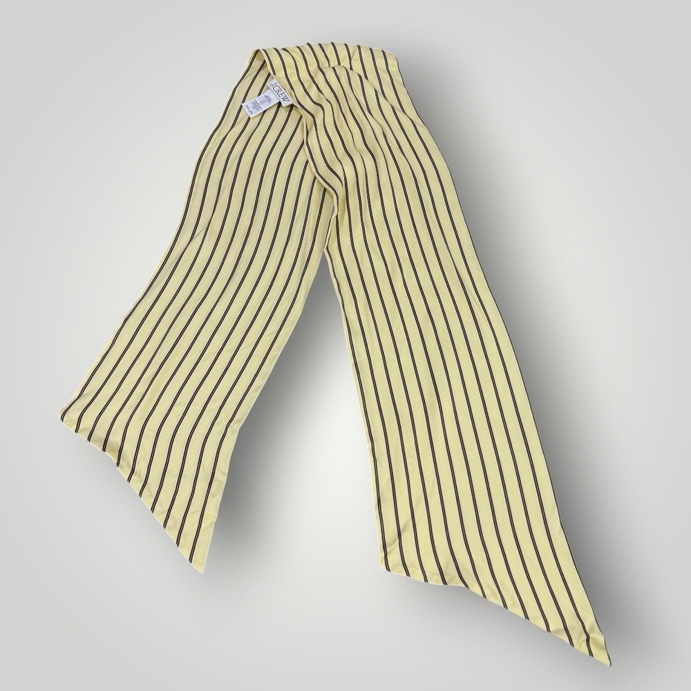 J.Crew Womens Yellow Navy Blue Striped 100% Silk Skinny Scarf